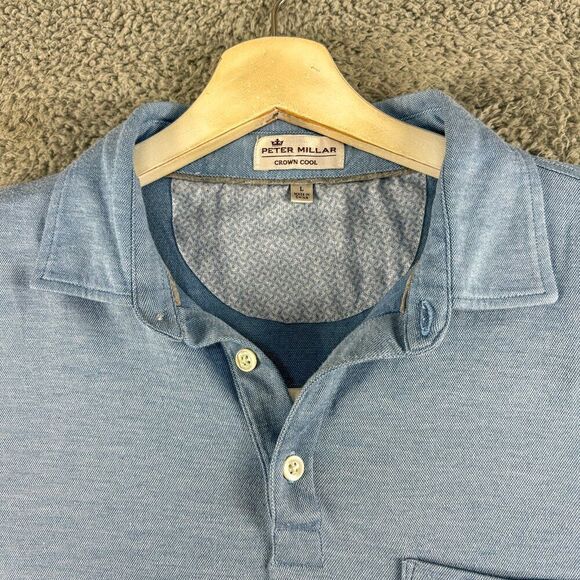 PETER MILLAR Shirt Men Large Blue Crown Cool Golf Polo Golfer Rugby Casual - Picture 2 of 12